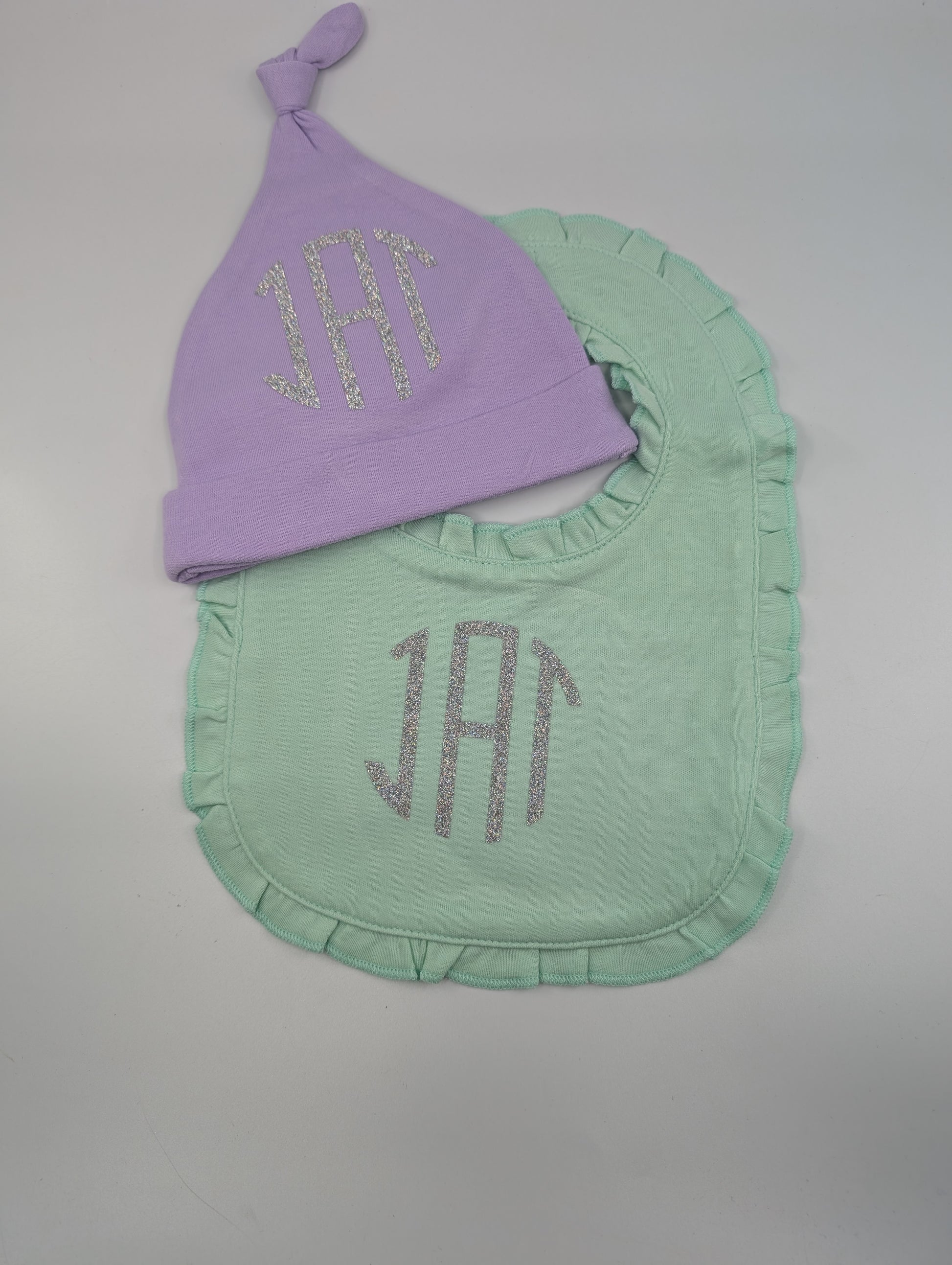 Custom baby hat and bib 