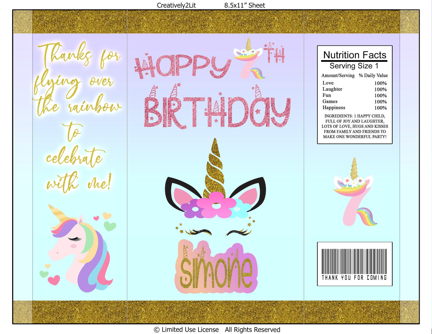 Personalized Unicorn Chip Bags, Party Favors, Birthday Parties, Baby Shower, Printed and shipped